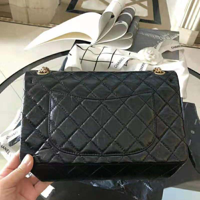 Chanel Women Large 2.55 Handbag in Aged Calfskin Leather-Black