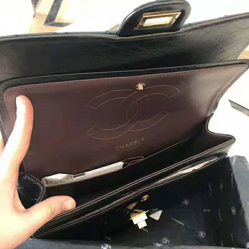 Chanel Women Large 2.55 Handbag in Aged Calfskin Leather-Black
