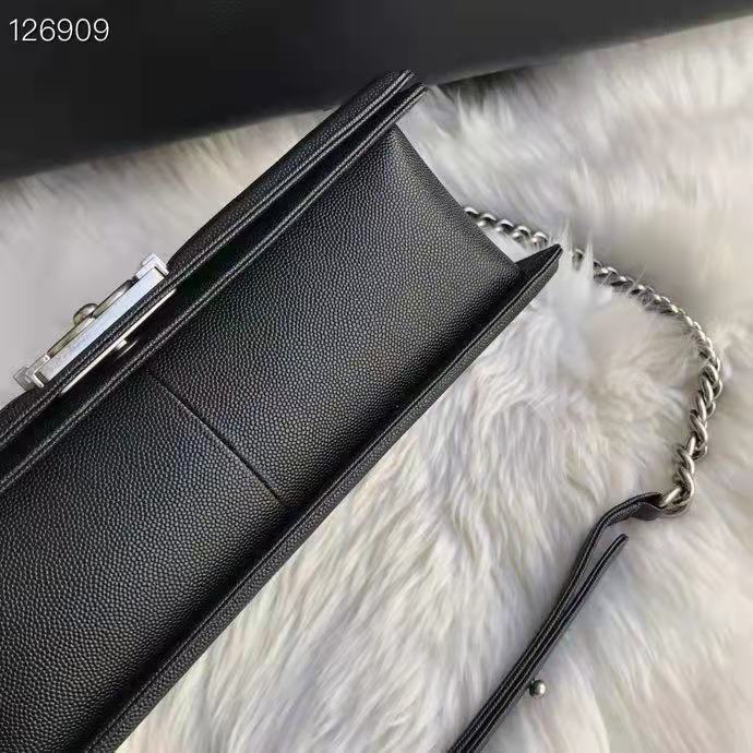 Chanel Women Large Boy Chanel Handbag in Calfskin Leather-Black
