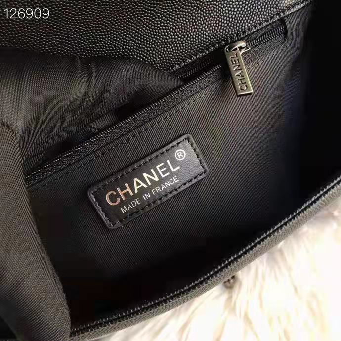 Chanel Women Large Boy Chanel Handbag in Calfskin Leather-Black
