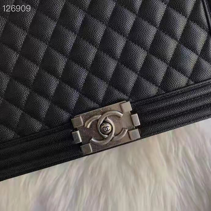 Chanel Women Large Boy Chanel Handbag in Calfskin Leather-Black