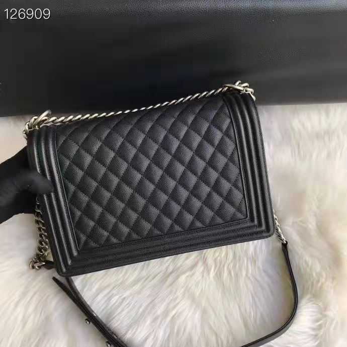Chanel Women Large Boy Chanel Handbag in Calfskin Leather-Black