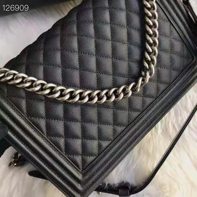 Chanel Women Large Boy Chanel Handbag in Calfskin Leather-Black