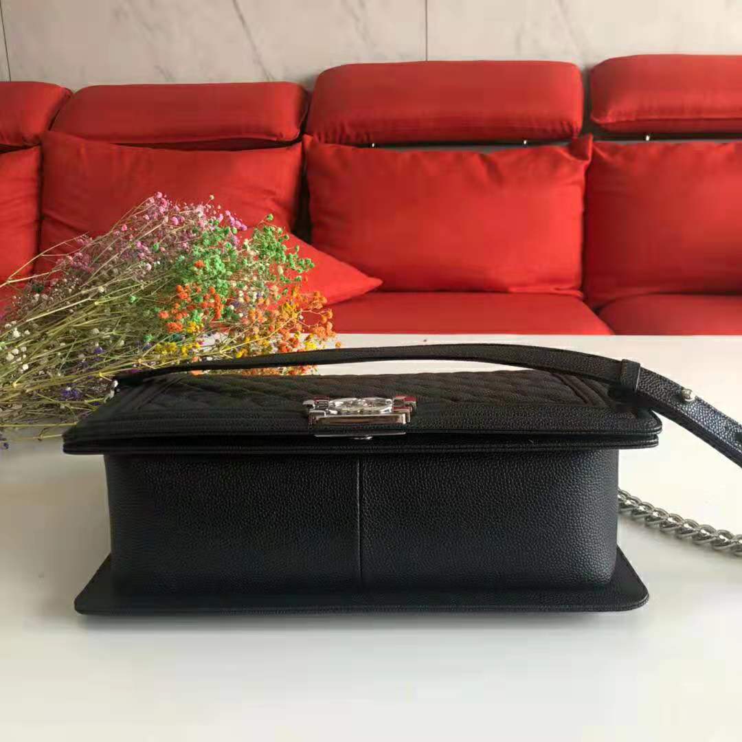 Chanel Women Large Boy Chanel Handbag in Calfskin Leather-Black