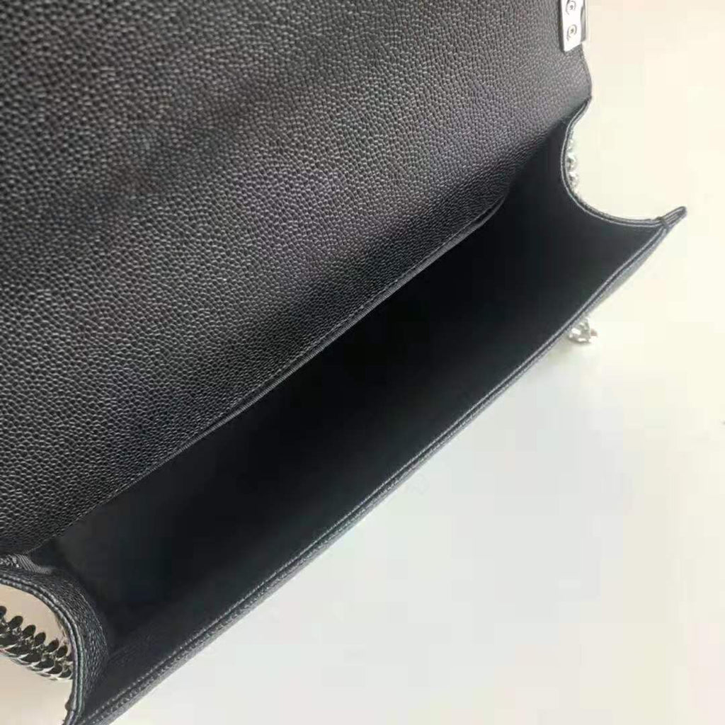Chanel Women Large Boy Chanel Handbag in Calfskin Leather-Black