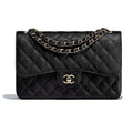Chanel Women Large Classic Handbag in Grained Calfskin Leather-Black