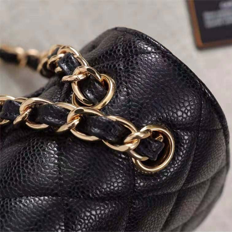Chanel Women Large Classic Handbag in Grained Calfskin Leather-Black