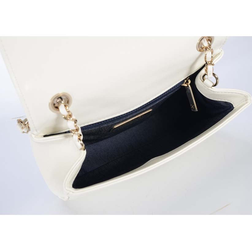 Chanel Women Large Double C Gold Chain Cross Body Flap Bag-White