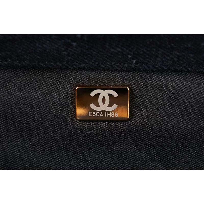 Chanel Women Large Flap Bag Printed Denim Gold-Tone Metal Black Multicolor