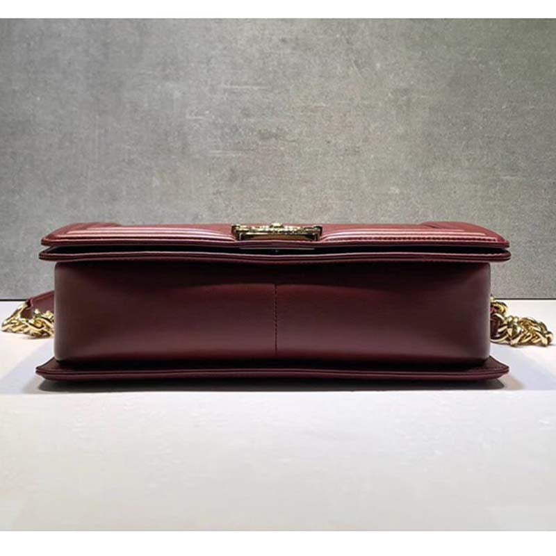 Chanel Women Large Leboy Flap Bag with Chain in Goatskin Leather-Maroon