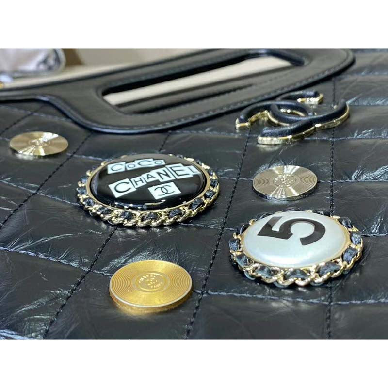 Chanel Women Small Shopping Bag in Aged Calfskin Leather-Black