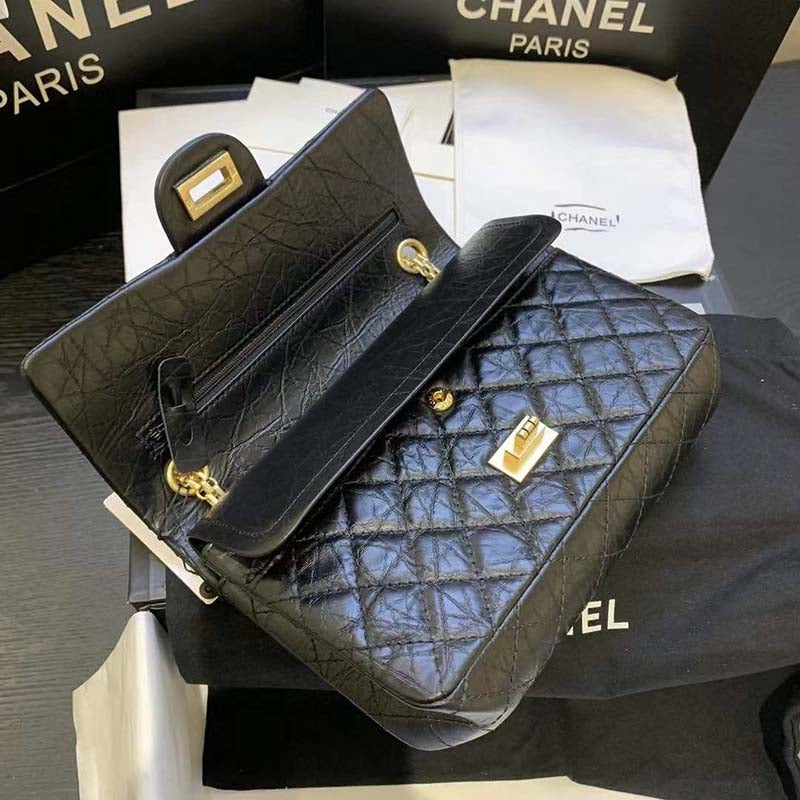 Chanel Women Maxi 2.55 Handbag in Aged Calfskin Leather-Black