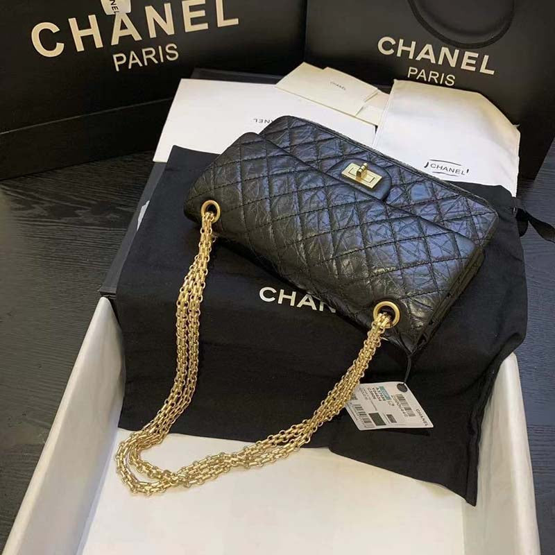 Chanel Women Maxi 2.55 Handbag in Aged Calfskin Leather-Black