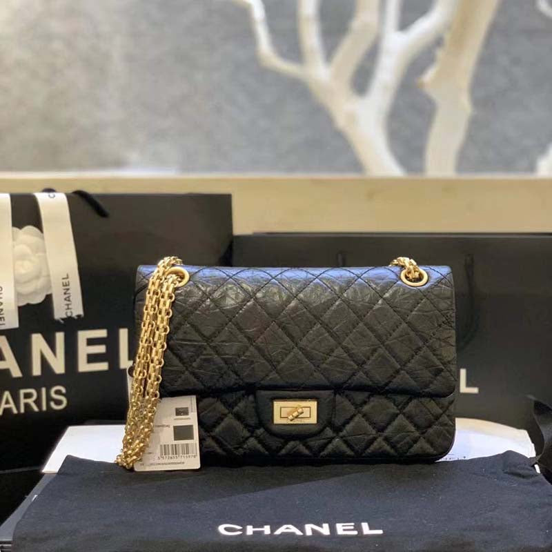 Chanel Women Maxi 2.55 Handbag in Aged Calfskin Leather-Black