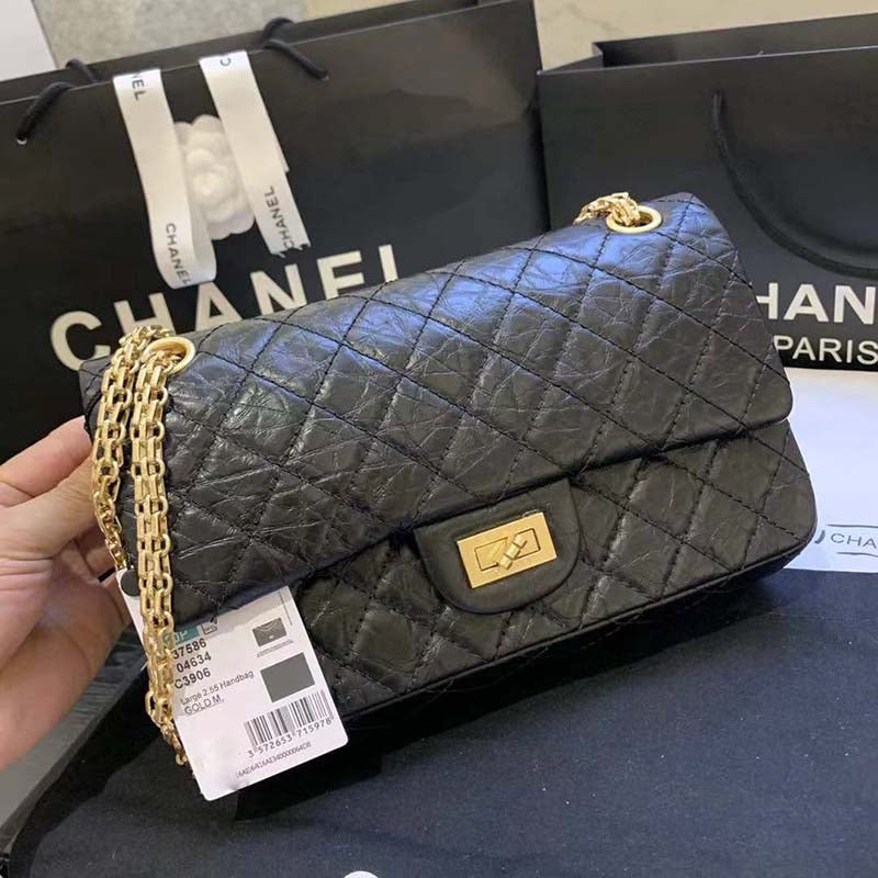 Chanel Women Maxi 2.55 Handbag in Aged Calfskin Leather-Black