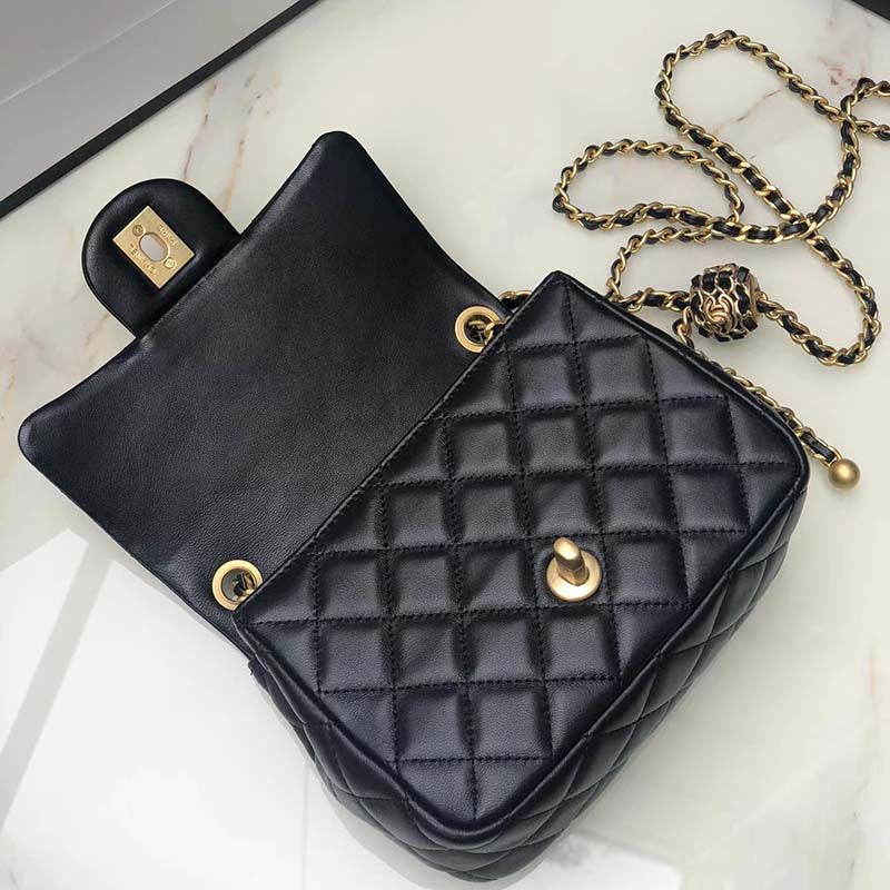 Chanel Women Mini Flap Bag Calfskin Gold-Tone Metal Ball Black