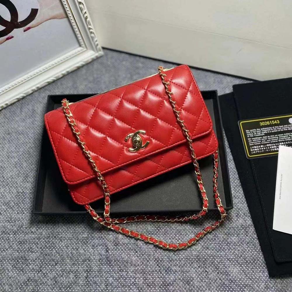 Chanel Women Mini Flap Bag Calfskin & Gold-Tone Metal-Red