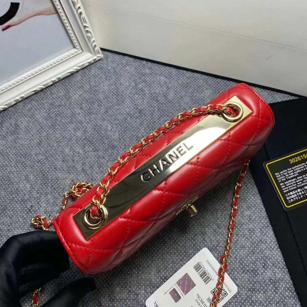 Chanel Women Mini Flap Bag Calfskin & Gold-Tone Metal-Red