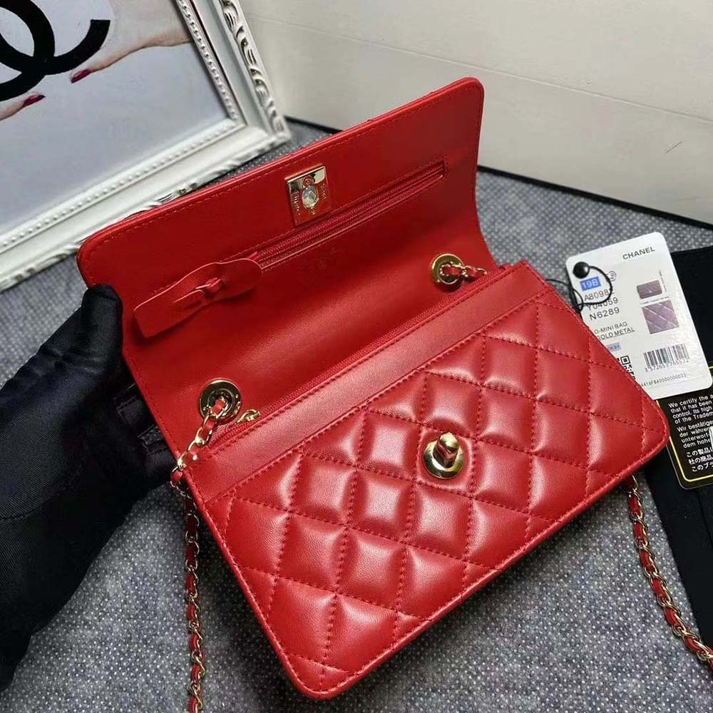 Chanel Women Mini Flap Bag Calfskin & Gold-Tone Metal-Red