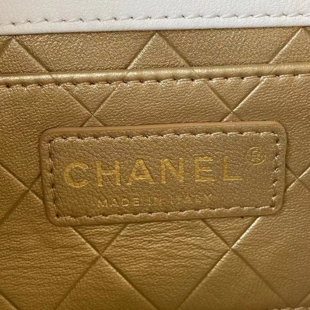 Chanel Women Mini Flap Bag Lambskin Glass Imitation Pearls Strass Gold Silver