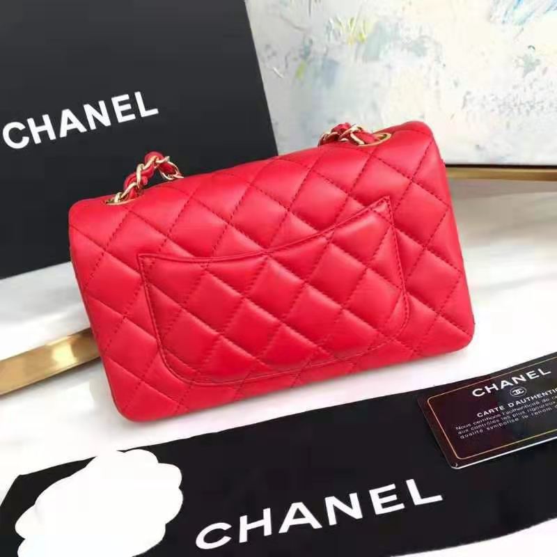 Chanel Women Mini Flap Bag in Lambskin Leather-Red
