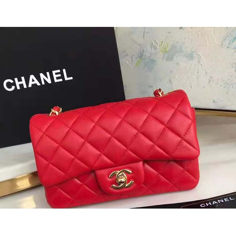 Chanel Women Mini Flap Bag in Lambskin Leather-Red
