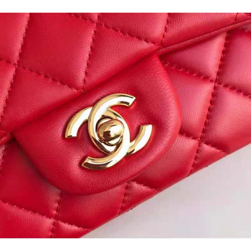 Chanel Women Mini Flap Bag in Lambskin Leather-Red