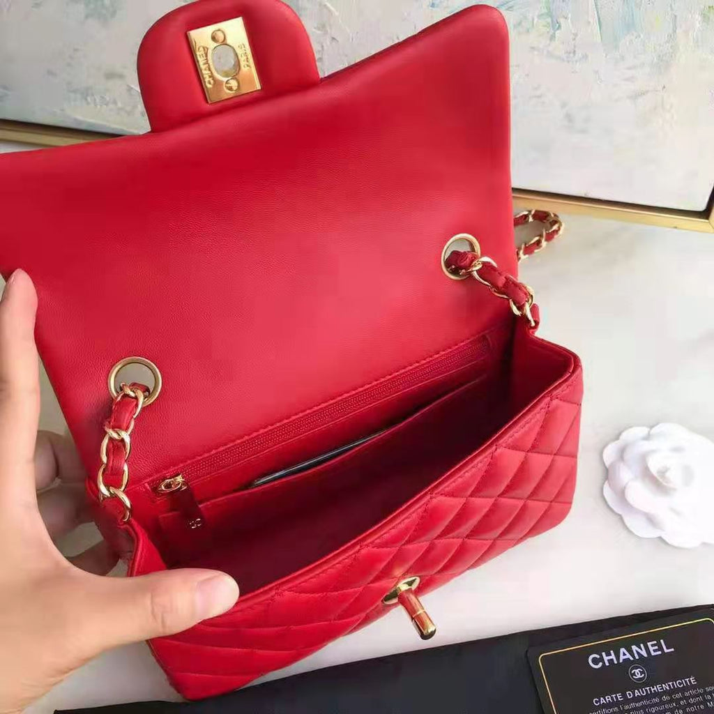 Chanel Women Mini Flap Bag in Lambskin Leather-Red