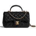 Chanel Women Mini Flap Bag with Top Handle Grained Calfskin Gold Tone Metal Black