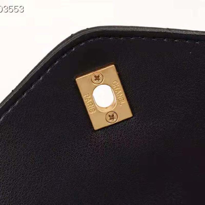 Chanel Women Organ Bag with Top Handle in Embossed Calfskin Leather-Black