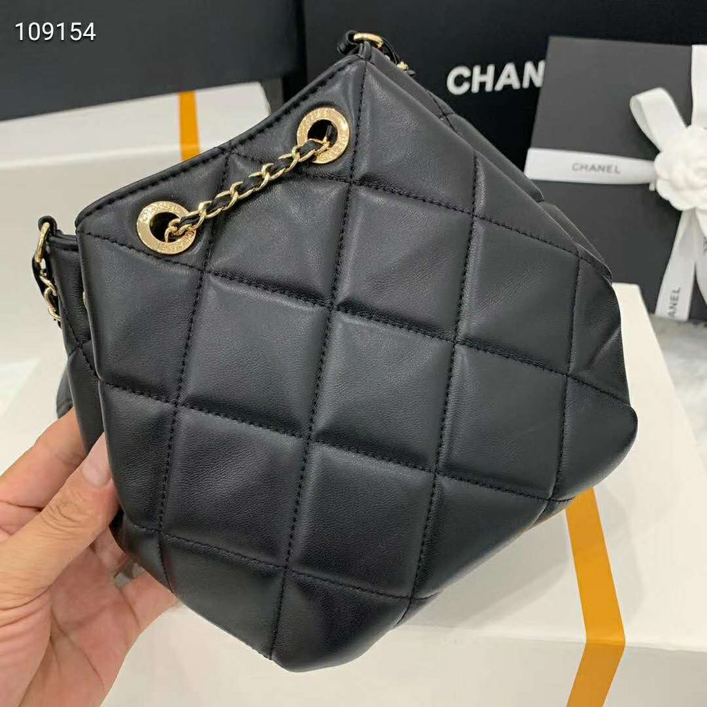 Chanel Women Small Drawstring Bag Lambskin & Gold-Tone Metal-Black