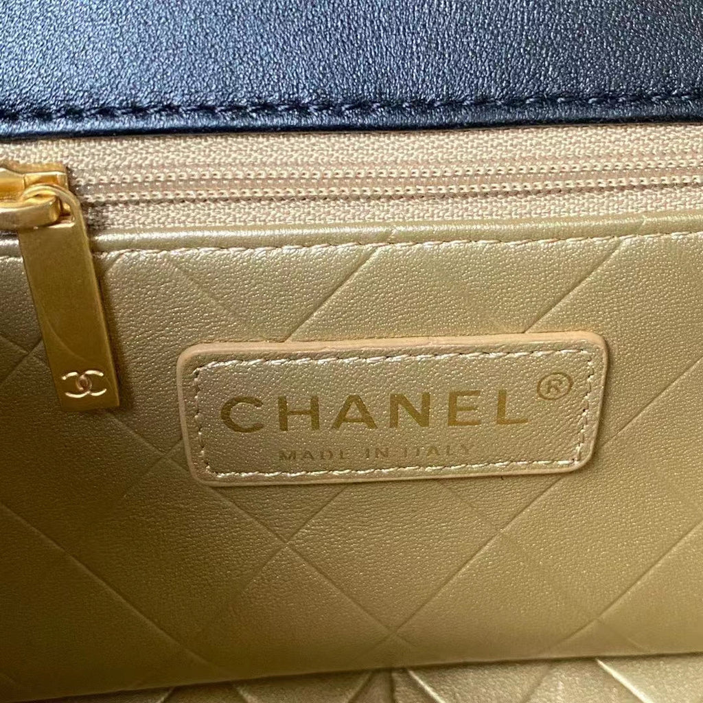 Chanel Women Small Flap Bag Black Lambskin Glass Pearls Strass Gold Silver