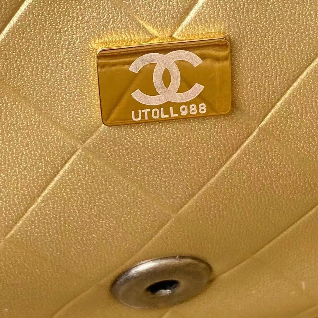 Chanel Women Small Flap Bag Black Lambskin Glass Pearls Strass Gold Silver