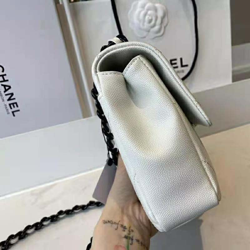 Chanel Women Small Flap Bag Grained Calfskin Lacquered Metal White Black
