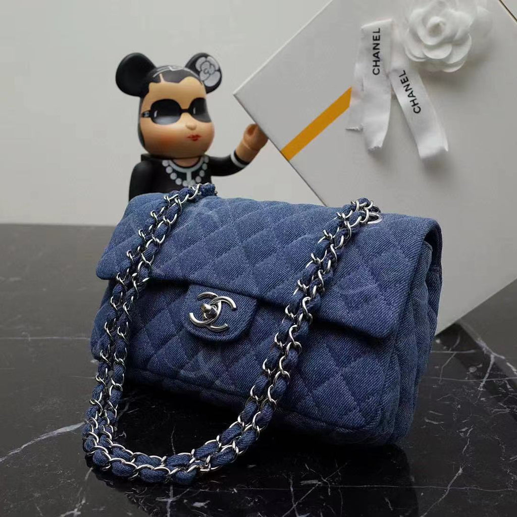 Chanel Women Small Flap Bag Printed Denim Gold-Tone Metal Blue
