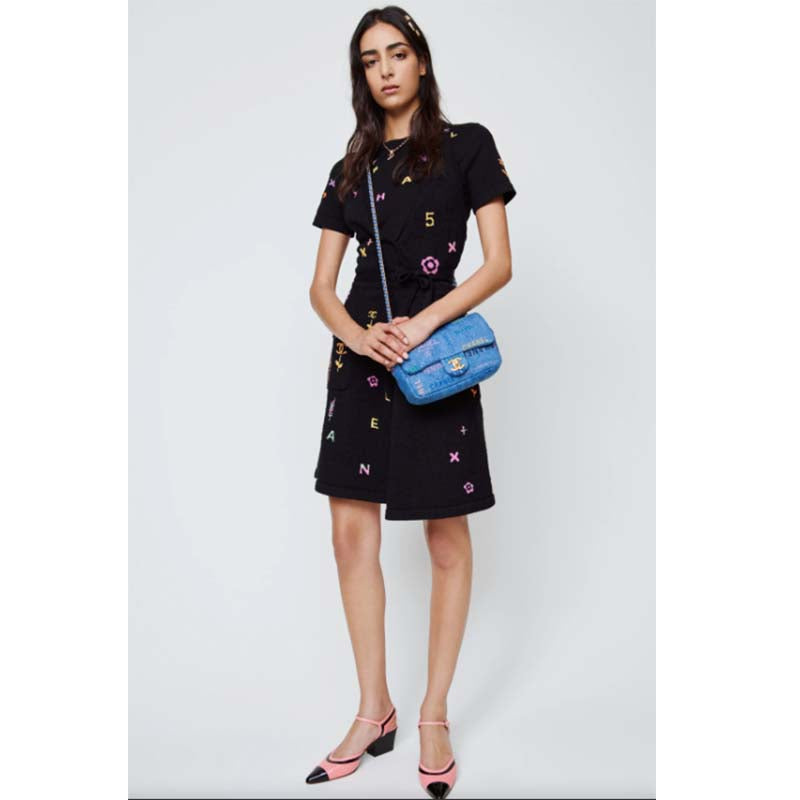 Chanel Women Small Flap Bag Printed Denim Gold-Tone Metal Blue Multicolor