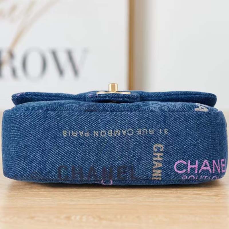 Chanel Women Small Flap Bag Printed Denim Gold-Tone Metal Blue Multicolor
