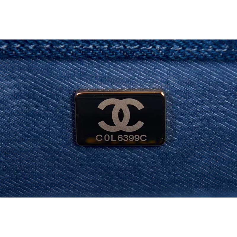 Chanel Women Small Flap Bag Printed Denim Gold-Tone Metal Blue Multicolor