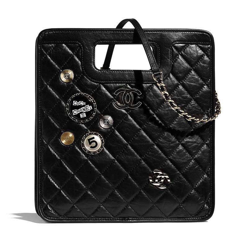 Chanel Women Small Shopping Bag in Aged Calfskin Leather-Black