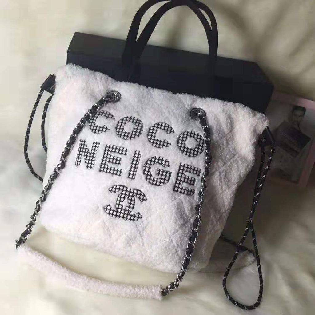 Chanel Women Small Shopping Bag in Shearling Sheepskin Leather-White