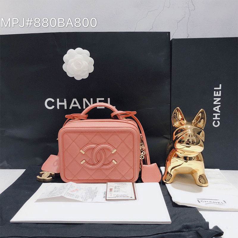 Chanel Women Vanity Case in Grained Calfskin Leather-Pink