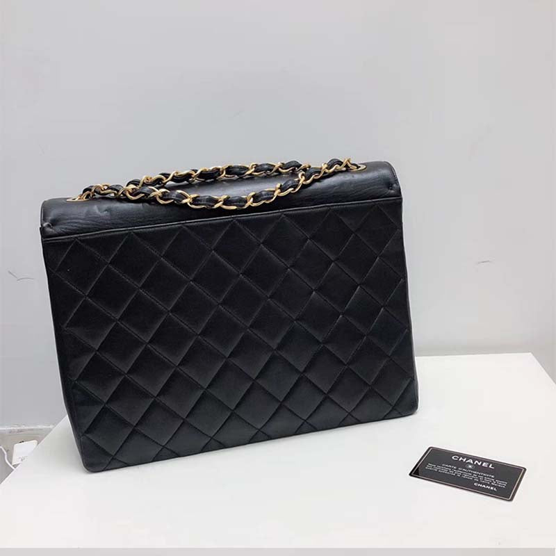 Chanel Women Vintage Maxi Flap Bag in Goatskin Leather-Black