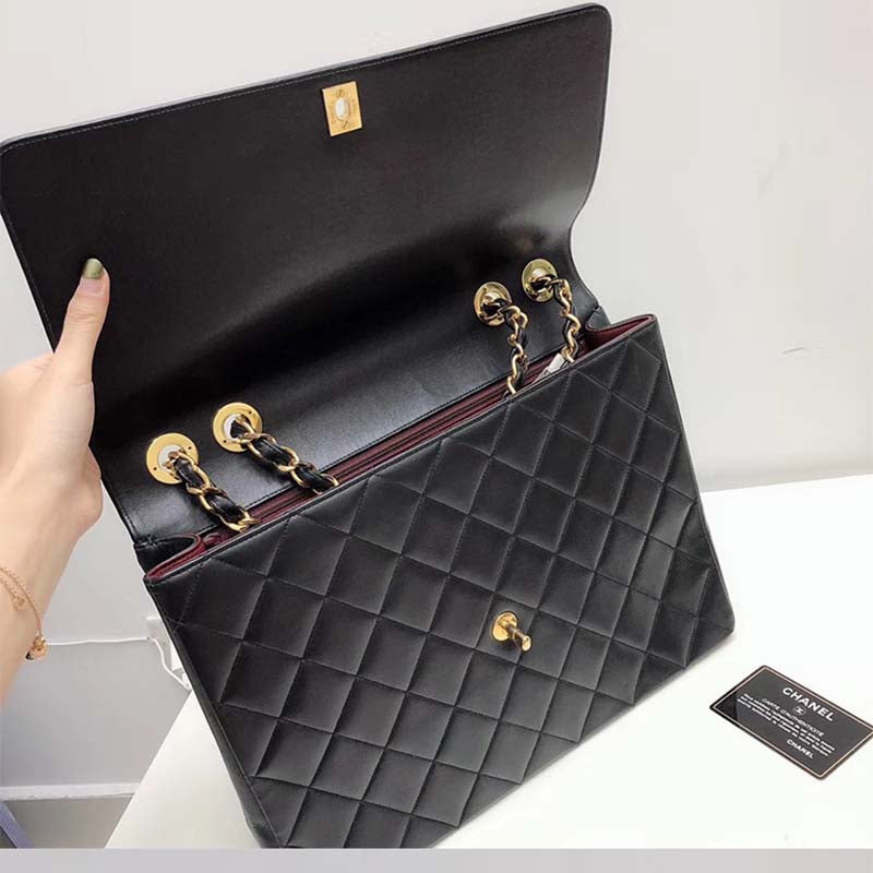 Chanel Women Vintage Maxi Flap Bag in Goatskin Leather-Black