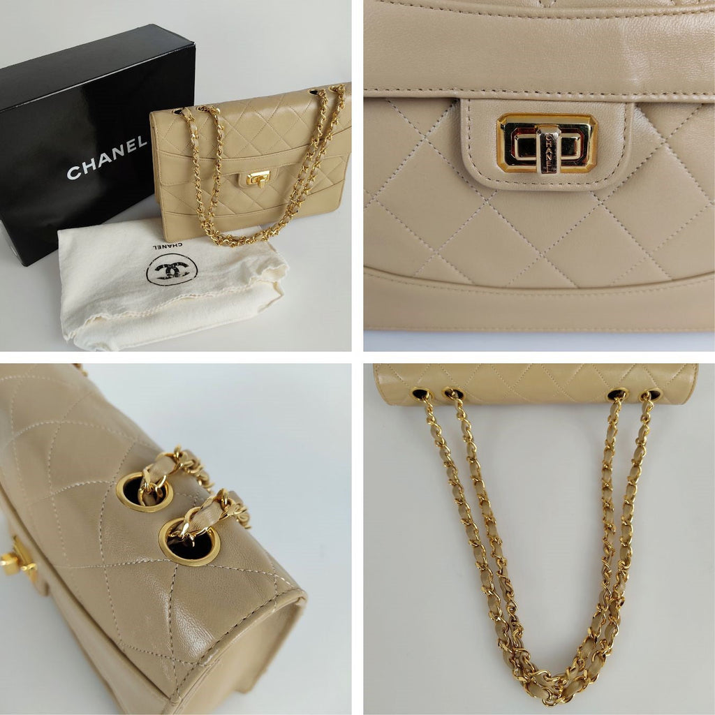 CHANEL Timeless Classica turn lock bag in beige leather