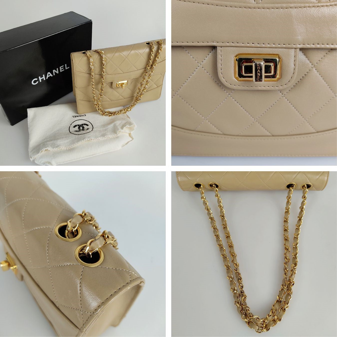 CHANEL Timeless Classica turn lock bag in beige leather