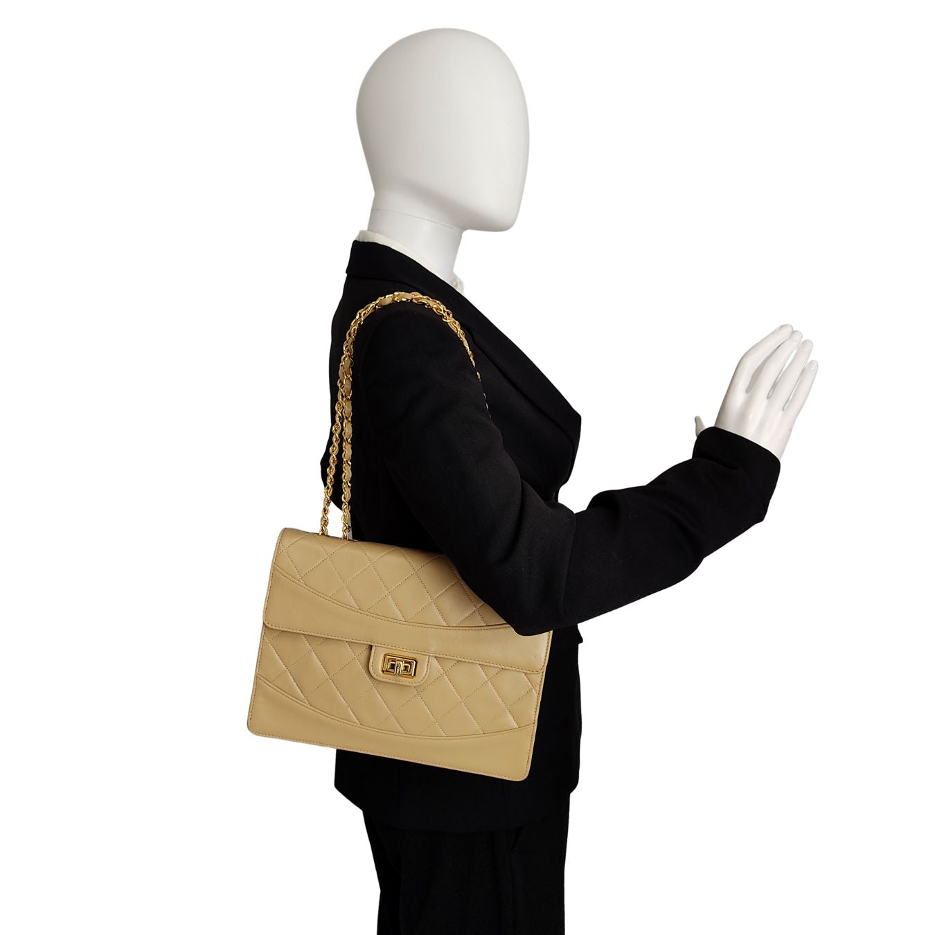 CHANEL Timeless Classica turn lock bag in beige leather