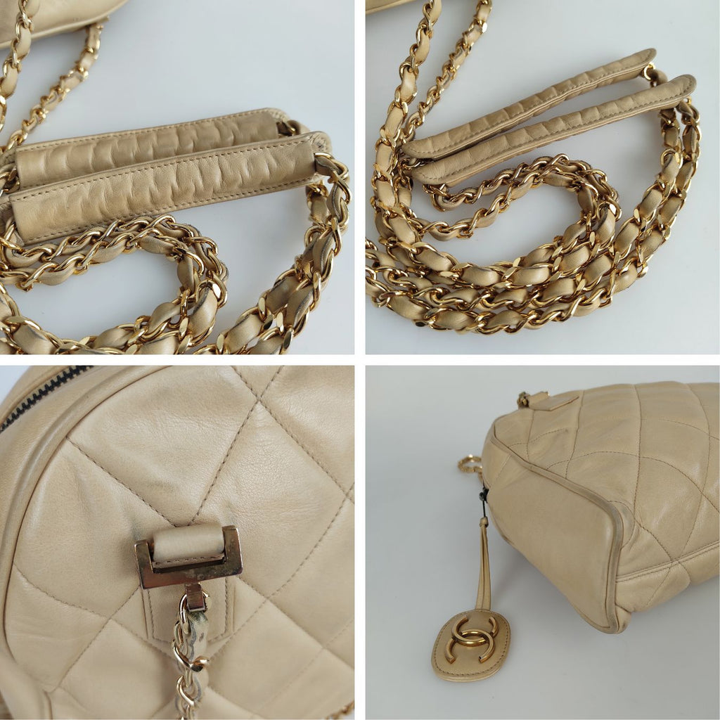 CHANEL shoulder bag in beige matelasse leather from the 80s