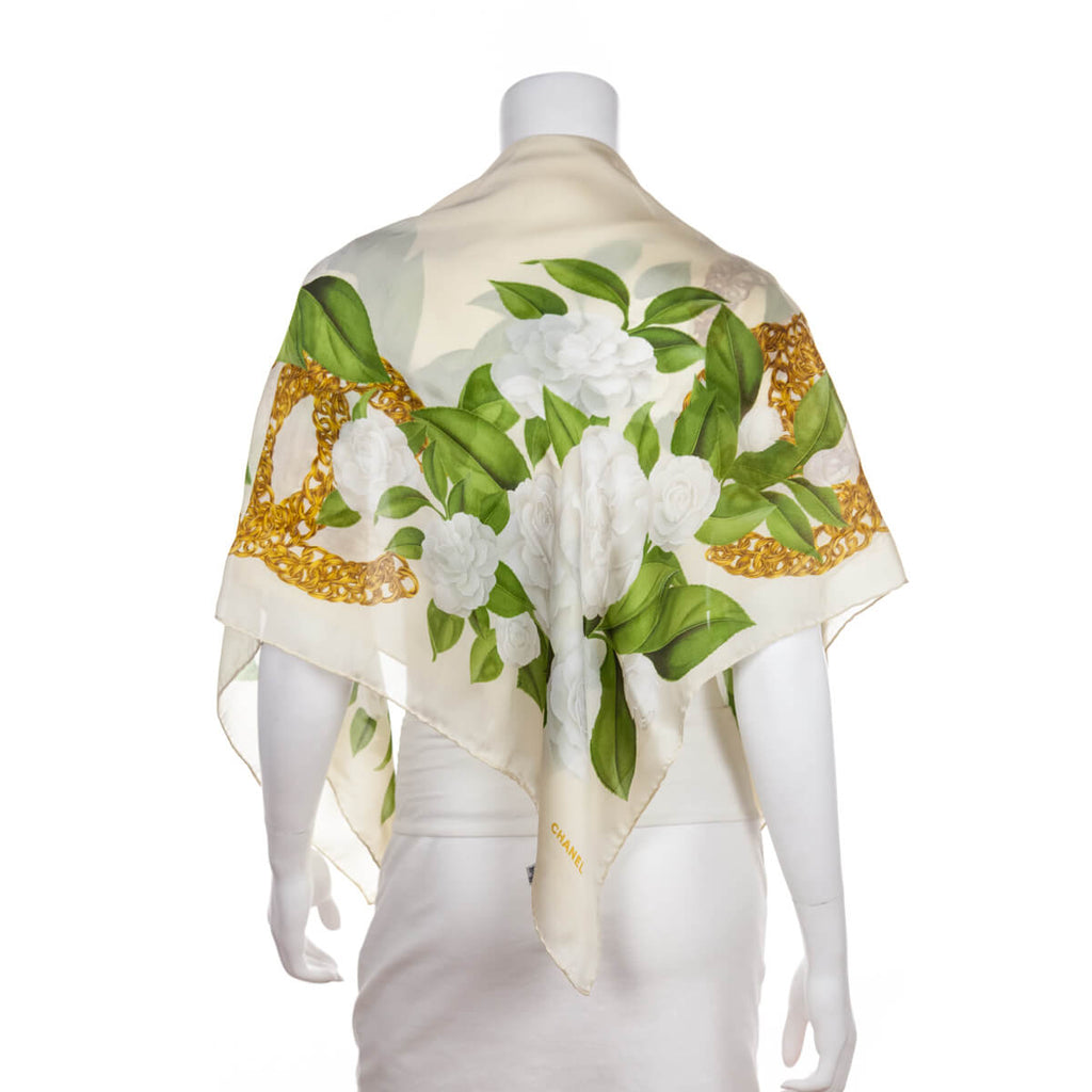 Chanel Beige Camellia Silk Scarf