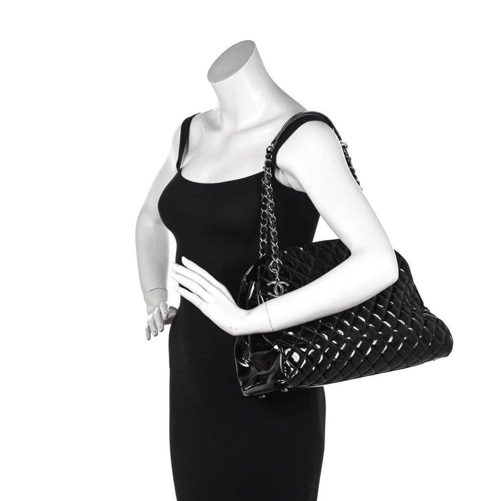 Chanel Black Patent Quilted Large Just Mademoiselle Bowling Bag