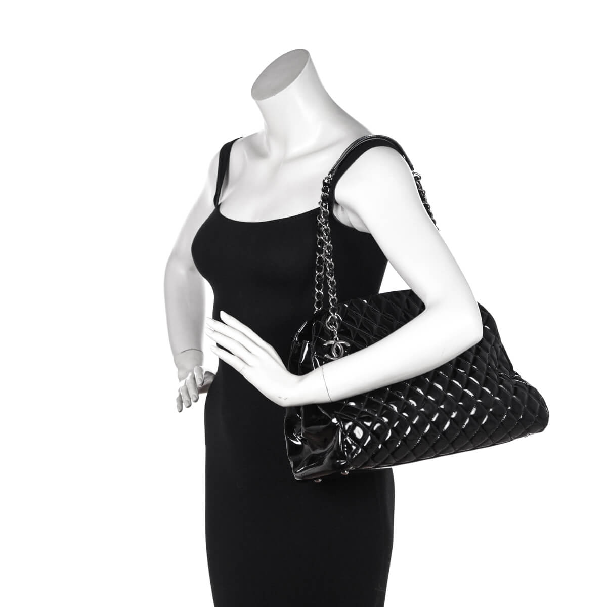 Chanel Black Patent Quilted Large Just Mademoiselle Bowling Bag
